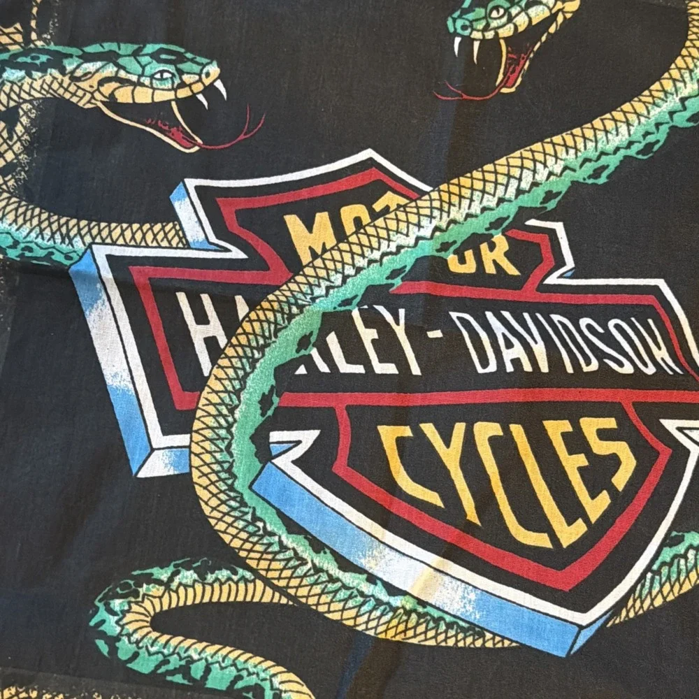 Vintage Harley Davidson snake bandana fire flames motorcycles bar & shield USA